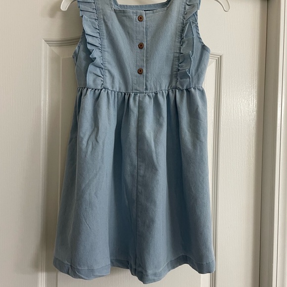 Girls ruffle trim square neck denim dress - Picture 2 of 6